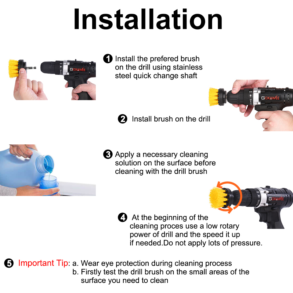GOXAWEE-cepillo limpiador eléctrico, 3 uds., para destornillador eléctrico, taladro, Alfombra de cristal, neumáticos para bañera, pinceles de pulido de nailon