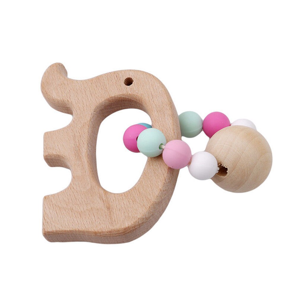 Houten Dier Maan Vormige Armband Siliconen Kralen Rammelaar Baby Kinderziektes Speelgoed