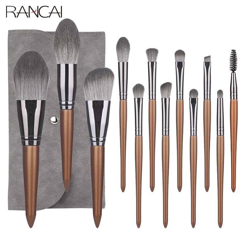 Rancai 12 -delige make-upkwastenset, grote losse poeder, foundation, oogschaduw, eyeliner, wenkbrauwen, wimpers, contouren en highlighten