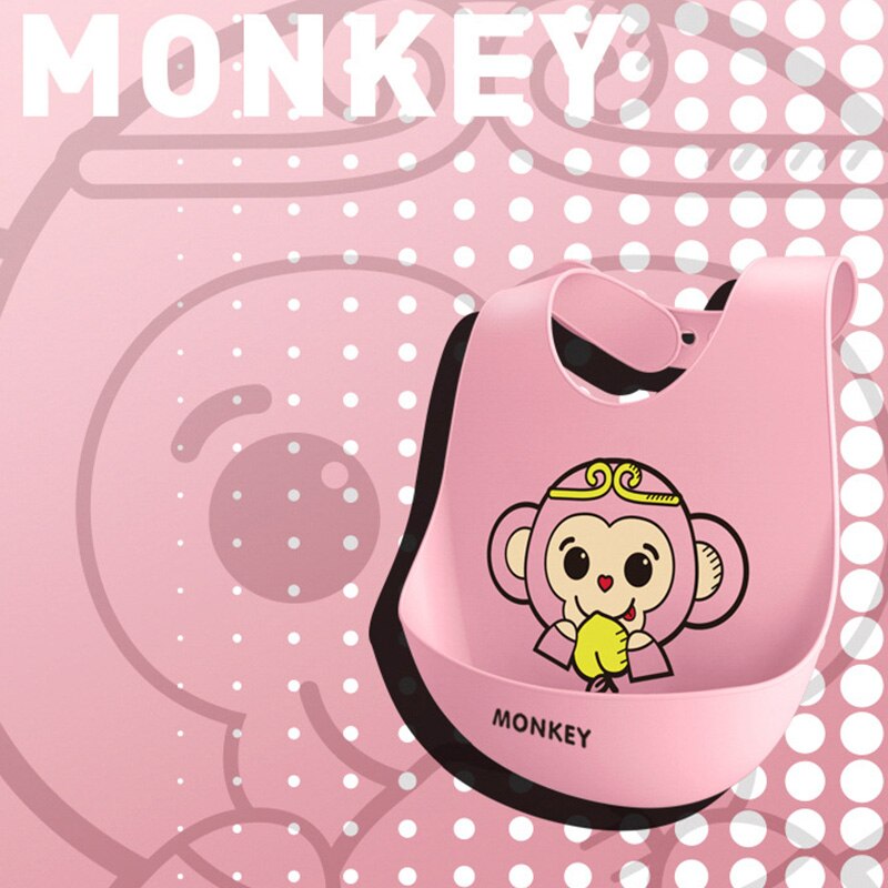 Bebé de silicona impermeable, de Saliva goteando baberos Bandana dibujos animados recién nacido alimentación suave comestible delantales bebé ajustable eructo bufanda: Monkey
