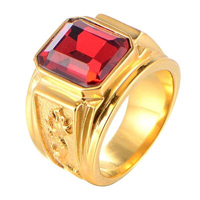 Shengmei Vintage CZ Zirkonium Stone Lichtmetalen Ring voor Mannen Mode Punk Stijl Man Ringen Bijoux mannen Sieraden: 10 / Red