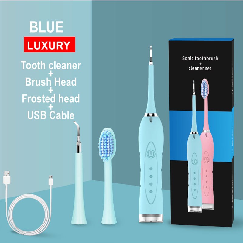 Eléctrico eliminador de sarro Tártara de blanqueamiento Dental recargable USB diente limpiador hogar portátil cálculo Dental removedor: BLUE SET 2