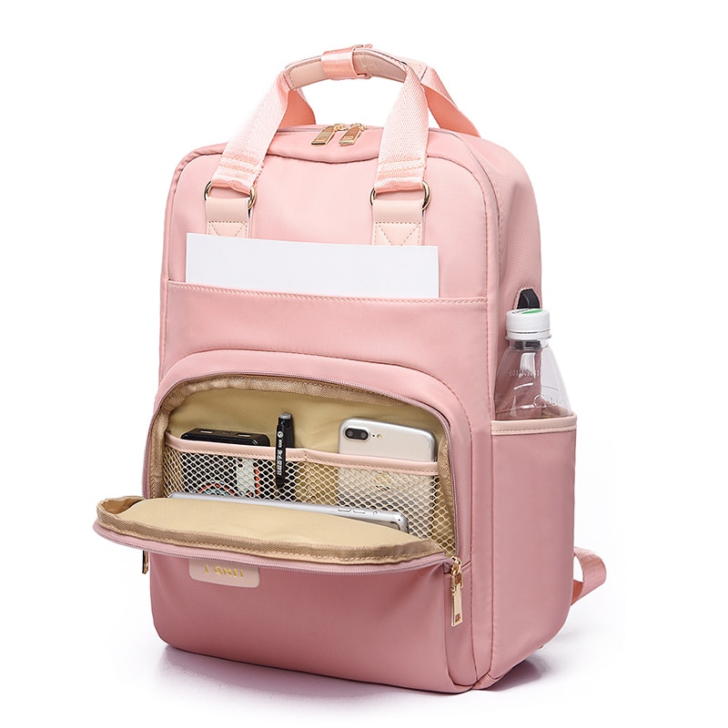 Stilfuld vandtæt laptop rygsæk 15.6 kvinder rygsæk til piger sort rygsæk kvindelig stor taske 13 13.3 14 15 tommer pink
