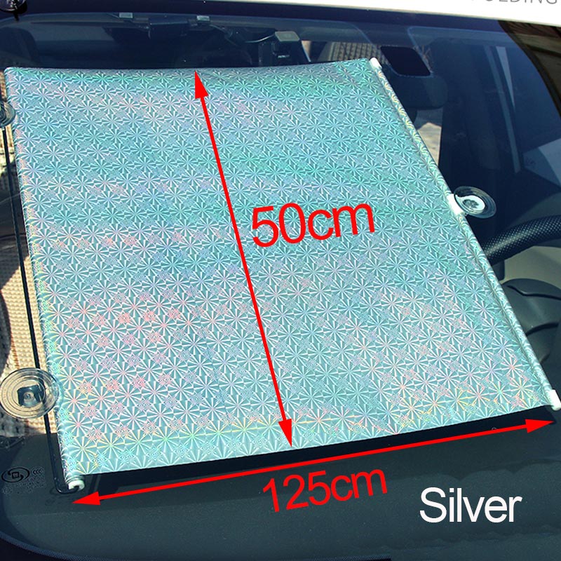 Car Retractable Curtain With Uv Protection Sunshade Car Window Sunshade Upgarde Retracta'ble SUV Truck Car Front Windshield: Silver 50cmx125cm