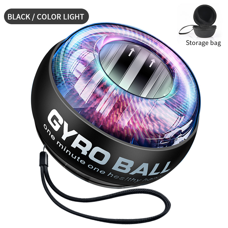 LED wrist ball muscle strength training gyroscope power ball intensifier arm exerciser power ball home gym workout fitness equip: Platinum Black