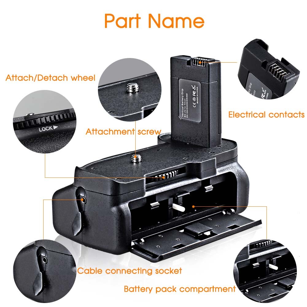 Durable Vertical Battery Grip fit for Nikon D5100 D5200 D5300 Multi-Power Battery Handgrip Work with EN-EL14