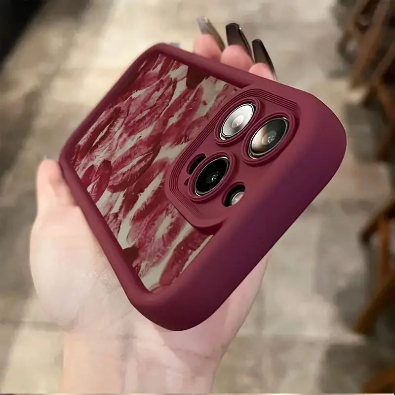 Red lip print phone case for iPhone 11 13 14 15 Pro Max 12 Mini 78 Plus XS XR SE durable anti-fall full coverage