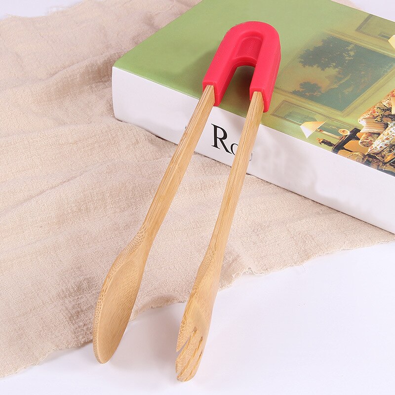 Bamboe Voedsel Tang Salade Taart Snack Clip Grip Broodrooster Tang Siliconen Handvat Brood Tang Gebak Klem Keuken Gereedschap Accessoires: A