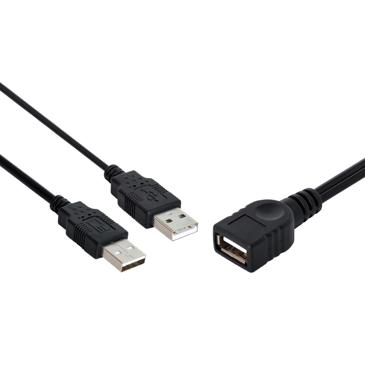Cablecc BK USB 2.0 Female A to Dual A Male Extra Power Data Y Cable for 2.5" Hard Disk