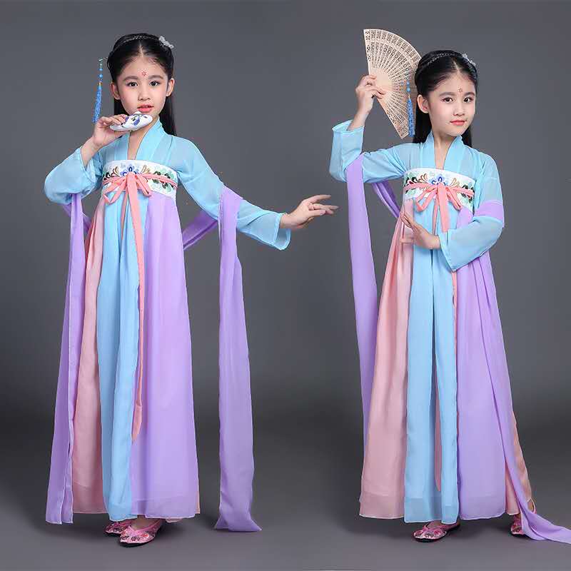 Kid Girl Chinese Costume Child Seven Fairy Hanfu Clothing Ancient Folk Dance Performance Chinese Traditional Dress for Girls: Purple / 4-5Y(105-115cm)