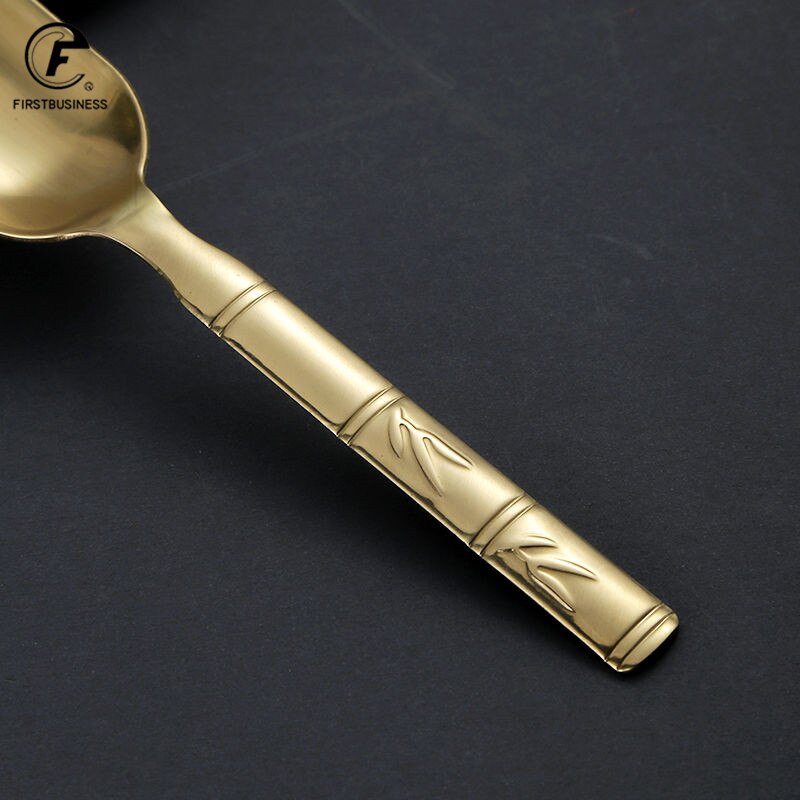 Brass Copper Dinnerware Set Spoon Tea Spoon Dessert Coffee Ice Cream Spoons Kitchen Accessories Bar Tools Bamboo