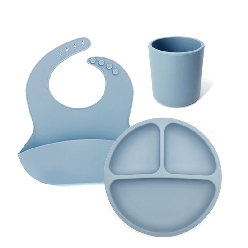 Kinderen Servies Kindje Siliconen Zuignap Kom Kindje Smiley Gezicht Plaat Bestekset Retro Kinderen Diner Plaat Milieuvriendelijke: Blue 3pcs Set