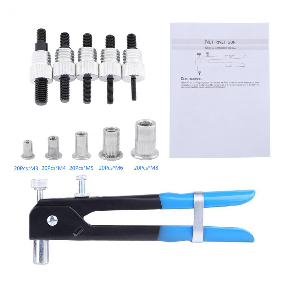 106 stks/set M3-M8 Blind Klinknagel Noten Schroefdraad Insert en Klinknagel Gereedschap Set Rivnut Nutsert Klinken Kit