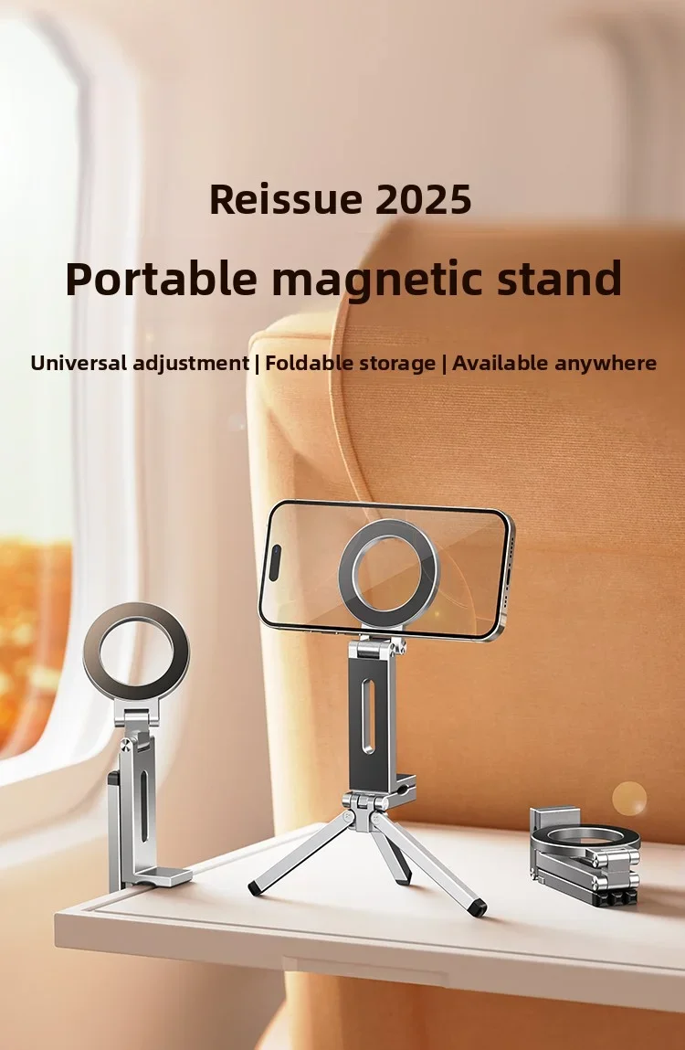 Tripé magnético dobrável para telefone, suporte portátil para viagem para iphone e android, gravação de vídeo mãos-livres na mesa/avião/trem