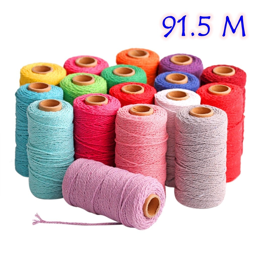 100m Long/100Yard Pure Cotton Twisted Cord Rope Crafts Macrame Artisan String Multicolor Cotton Linen Rope Home Textiles