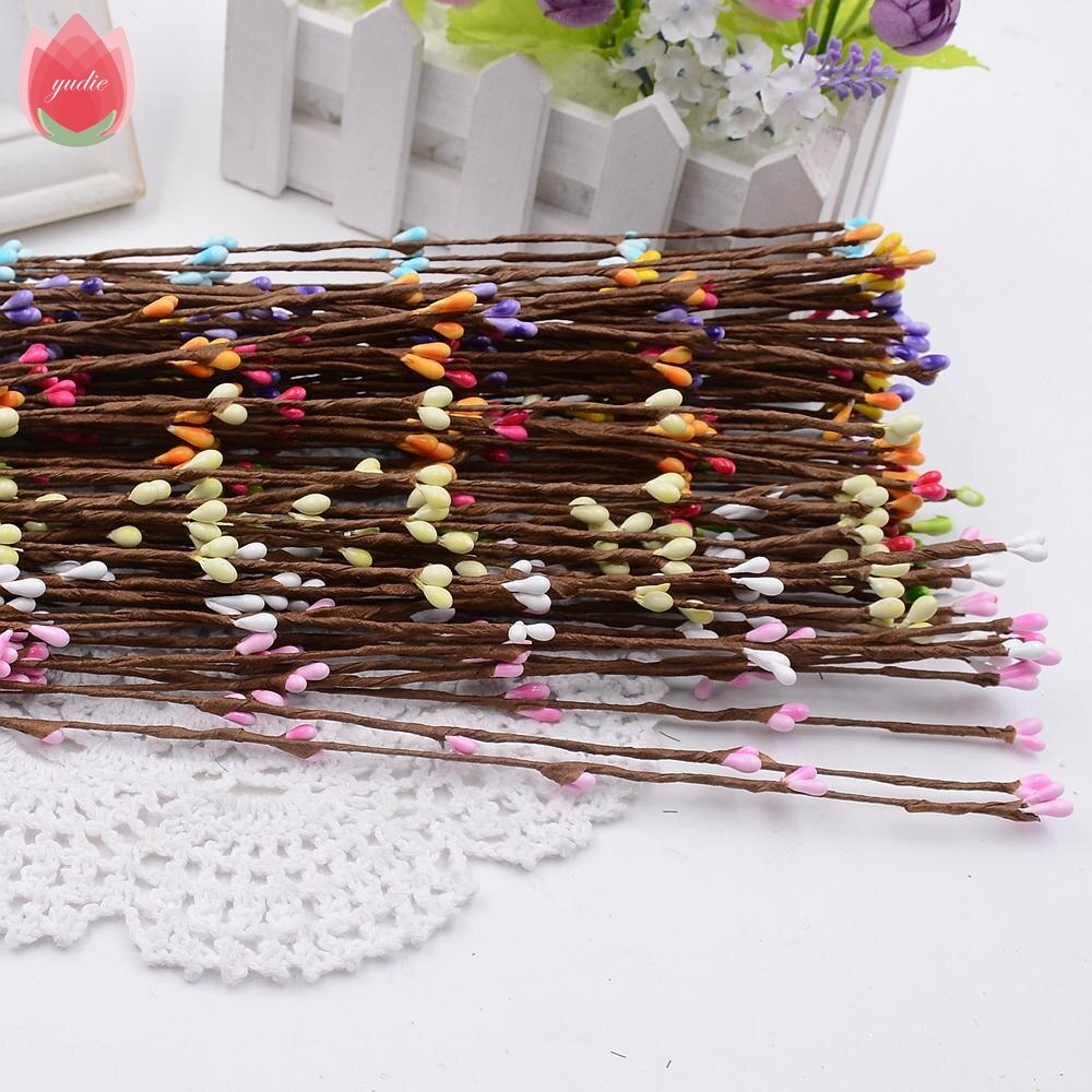 Billig 10 stk 40cm knop kunstige grene blomster jerntråd kviste til bryllup dekoration gør det selv scrapbog håndlavede krans blomster
