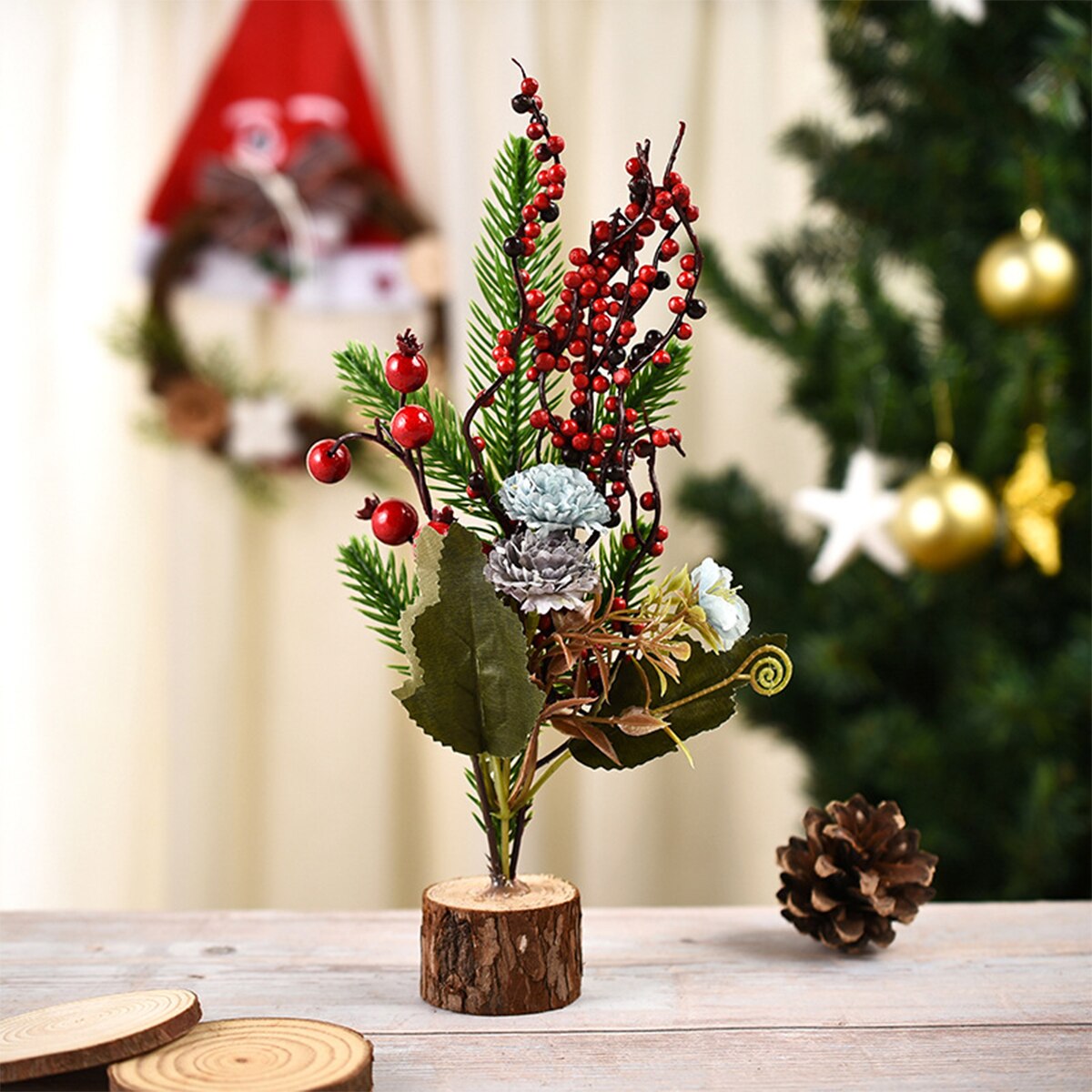 Mini Kerstboom Fruit Decoratie Met Base Jaar Tafelblad Home Party Kunstmatige Ornamenten: F