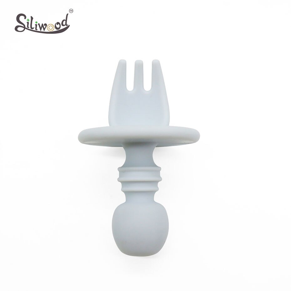 Kind Voeden Baby Bestek Houten Silicone Baby Veilig Voeden Zuigelingenvoeding Accessoires Cartoon Babyvoeding Lepel Vork: 1pc Gray Fork
