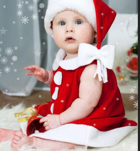 Blotona søde spædbarn jul kostume 2 stk tøj sæt, piger drenge julemanden vest rød koral fleece ærmeløs vest + cap 0-3y