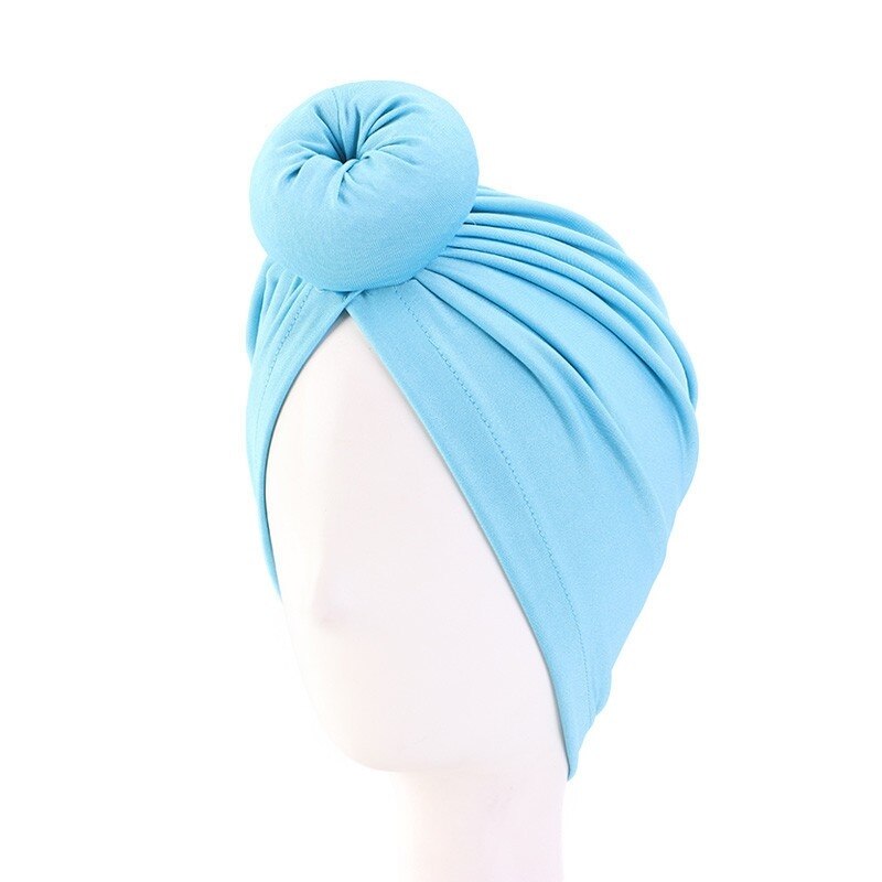 Turban africain en coton avec nœud, Bandana, foulard pour femmes, chapeau à Vortex, bonnet de chimio, accessoires pour cheveux, couvre-chef arabes musulmans: Light Blue