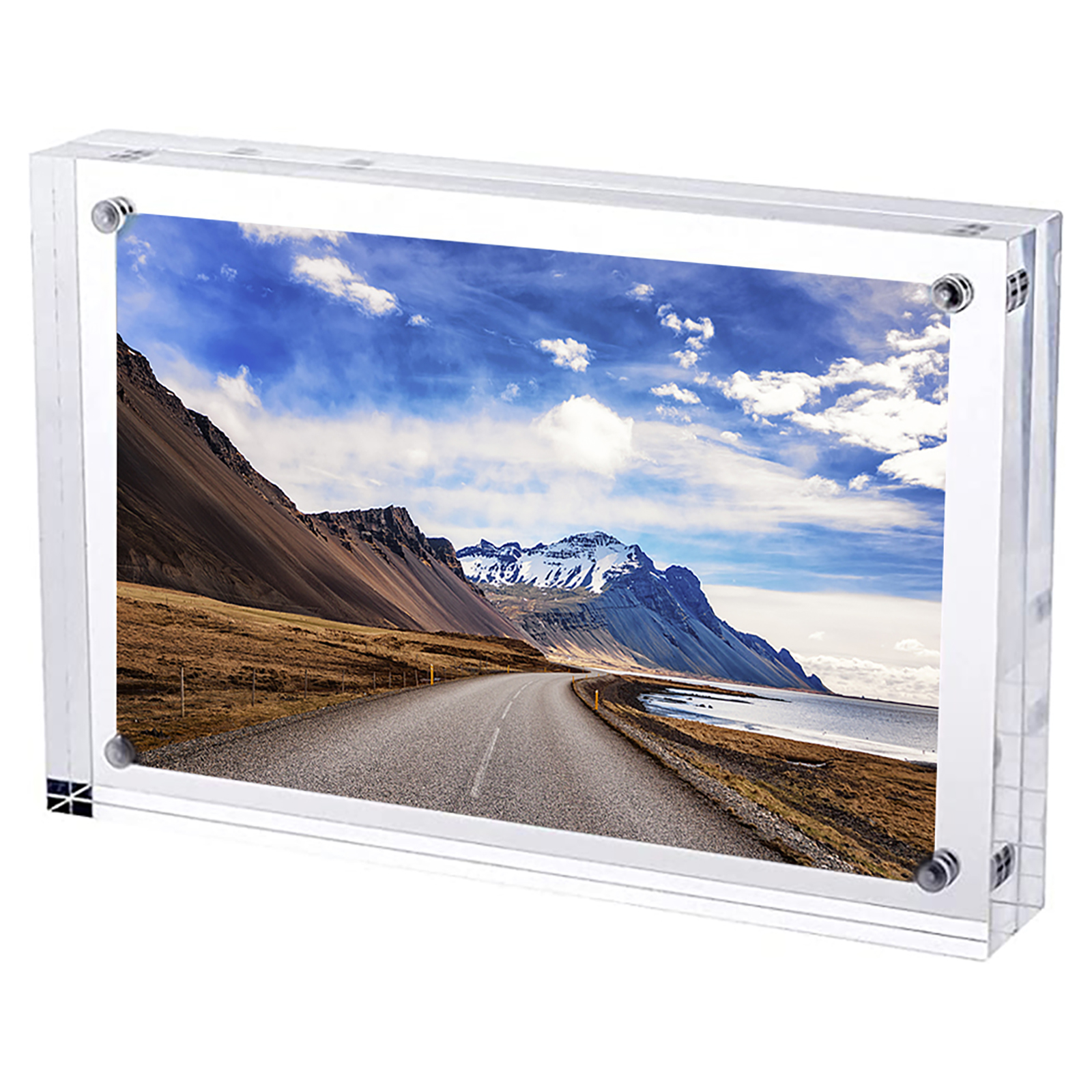 Cadre Photo magnétique Transparent en acrylique, porte-carte Photo autoportant, présentoir de bureau magnétique