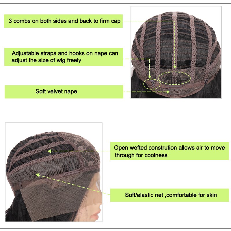 DIANQI 11 "Bob corto peluca sintética parte lateral peluca con malla frontal recto Bob con cola rizos Pelo Corto Oro Negro peluca para mujeres