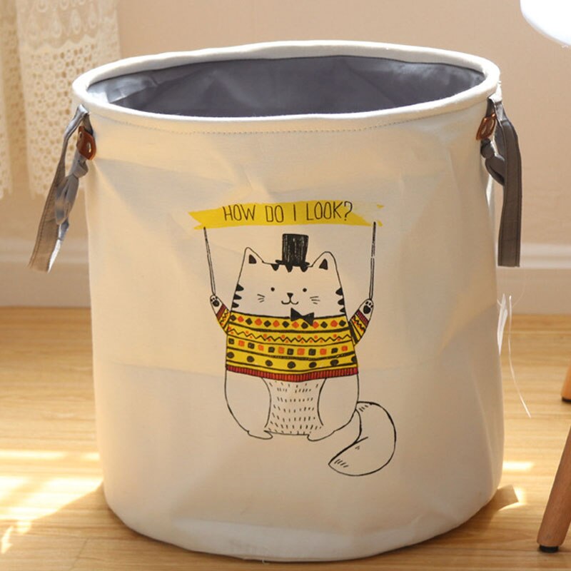 Cute Animal Folding laundry basket Foldable toy storage picnic Dirty Clothes basket box cotton wash clothes box baby organizer: yellow cat