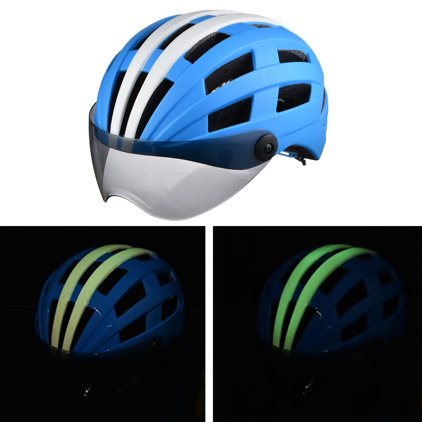 Casque de cyclisme pour hommes et femmes, avec lunettes, protection de tête de vélo, vtt: Blue White