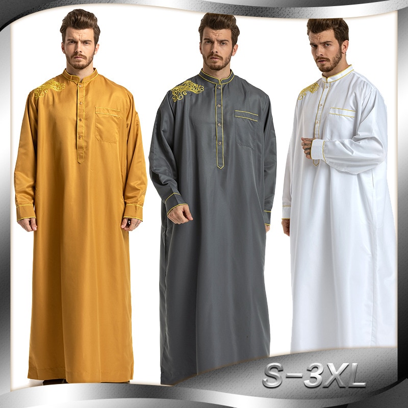 Mannen moslim gewaden islamitische kleding dubai arabisch abaya kaftan eid mubarak gebed jubba thobe kleding mannen 3 kleuren