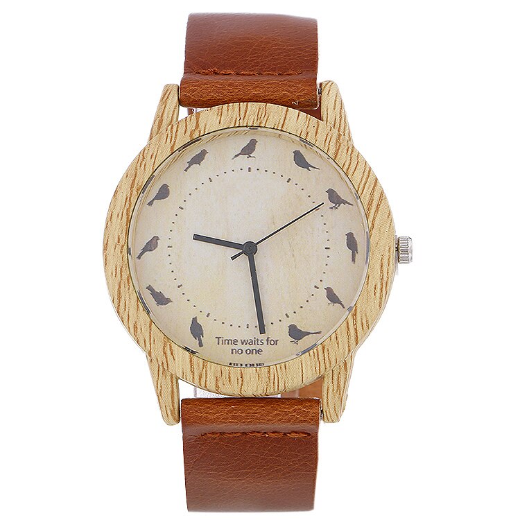 Houten horloges quartz heren dames horloges casual houten leren band vogelhorloge houten heren polshorloge relogio masculino