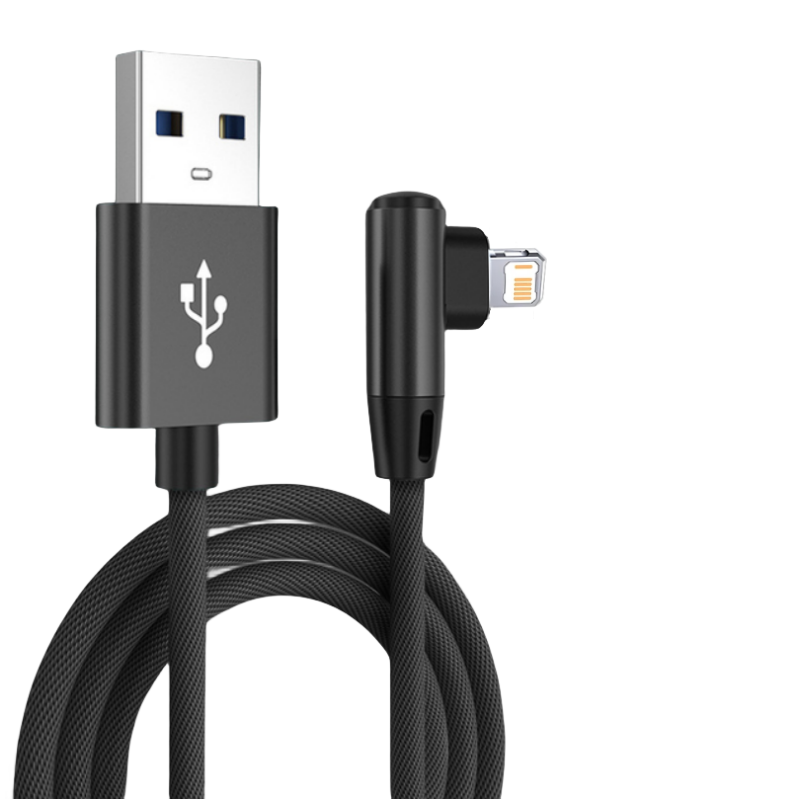 Cabo usb de 90 graus para iphone 14 13 12 11 pro max x xr 6s 7 8 plus 2m 3m chumbo cabo de carregamento rápido do telefone móvel fio carregador de dados: Preto / 3 m