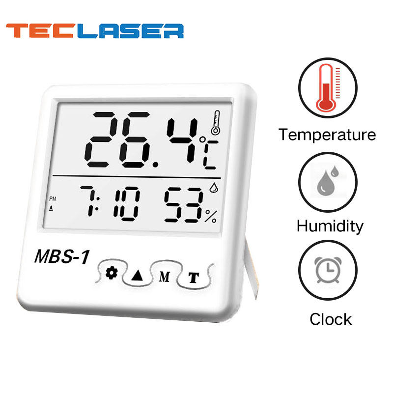 TECLASER Digital Weather Station Indoor Room Hygrometer Clock Thermometer Large Screen Temperature Humidity Meter MBS1