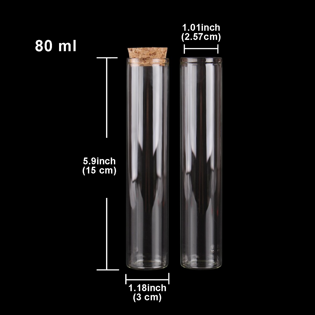 15ml/25ml/30ml/35ml/40ml/45ml/50ml/55ml/60ml/80ml/100ml små provrör i glas med korkpropp flaskor burkar injektionsflaskor 24 st: 80ml(30 x 150mm)