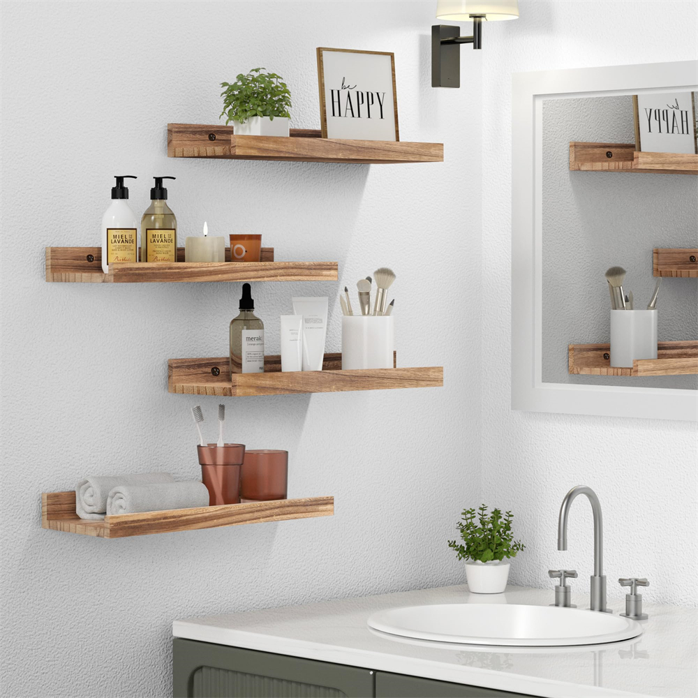 Mensole sospese in legno per parete Set di 2 mensole per esposizione a parete per decorazioni per il soggiorno, con ripiano per camera da letto a labbro