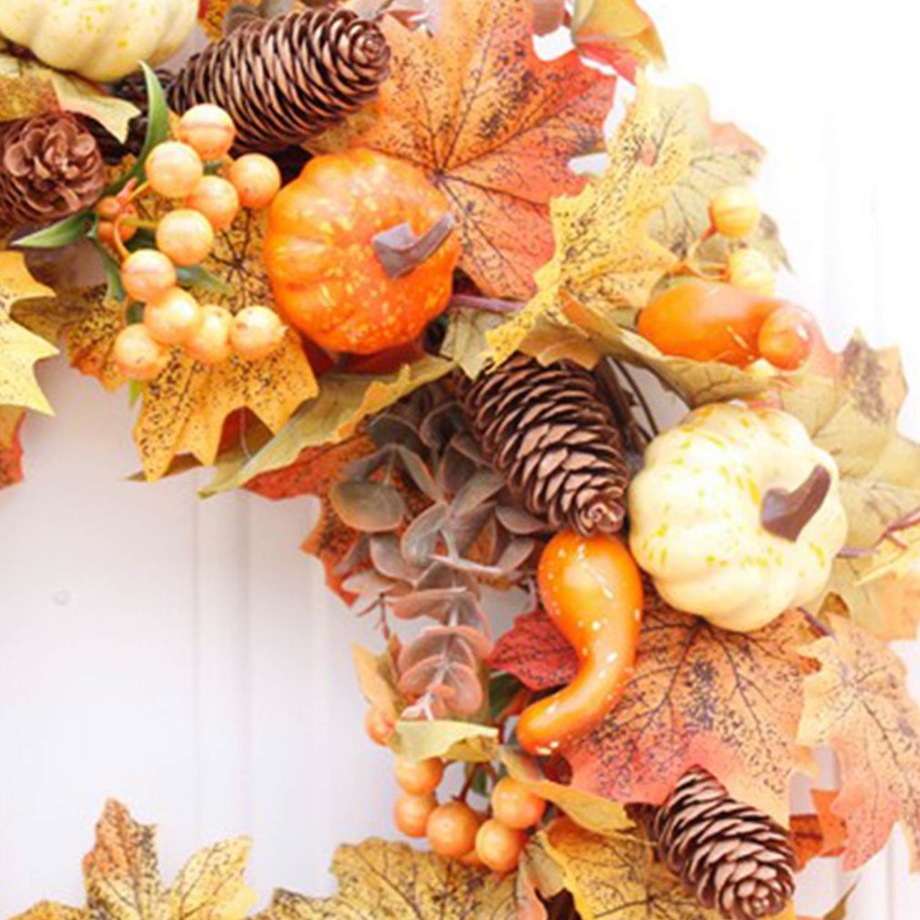 Christmas Wreath Thanksgiving Harvest Festival Wreath Autumn Decoration Wreath Simulation Maple Pine Cone Wreath