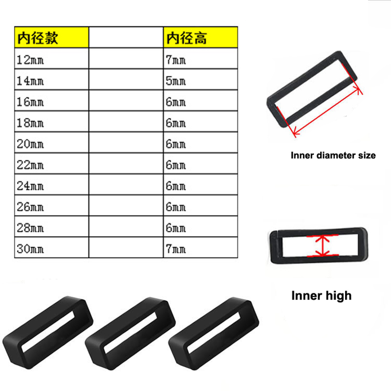 2-10 Uds correa de reloj negra 12 14 16 18 20 22 24 26mm banda de silicona correa de reloj de goma bucles anillo accesorios soporte casillero