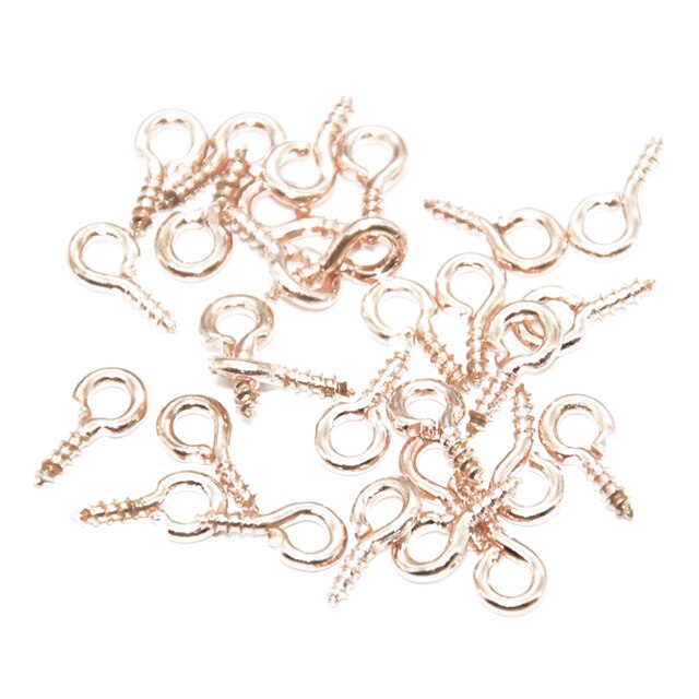 200pcs Small Tiny Mini Eye Pins Eyepins Hooks Eyelets Screw Threaded 9 Colors Clasps Hook For DIY Jewelry Making Findings: 6.5x13mm / Rose Gold