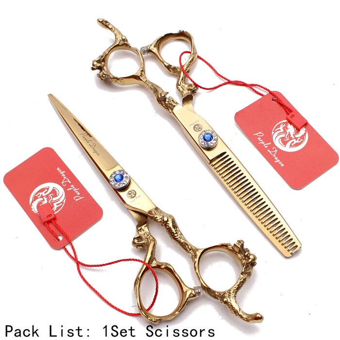 5.5" 440C Gold Hair Scissors Straight Shears Thinning Shears Dragon Handle Hairdressing Scissors Z9003: Z9003 Jin D 5.5N