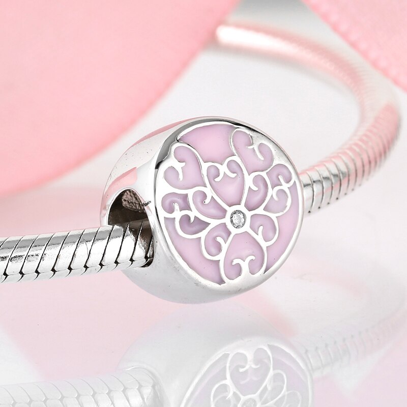 Pink Enamel Flower CZ Charms Beads Dangle Bud Silver 925 Fit Original JIUHAO Charm Bracelets Pendant Jewelry Making