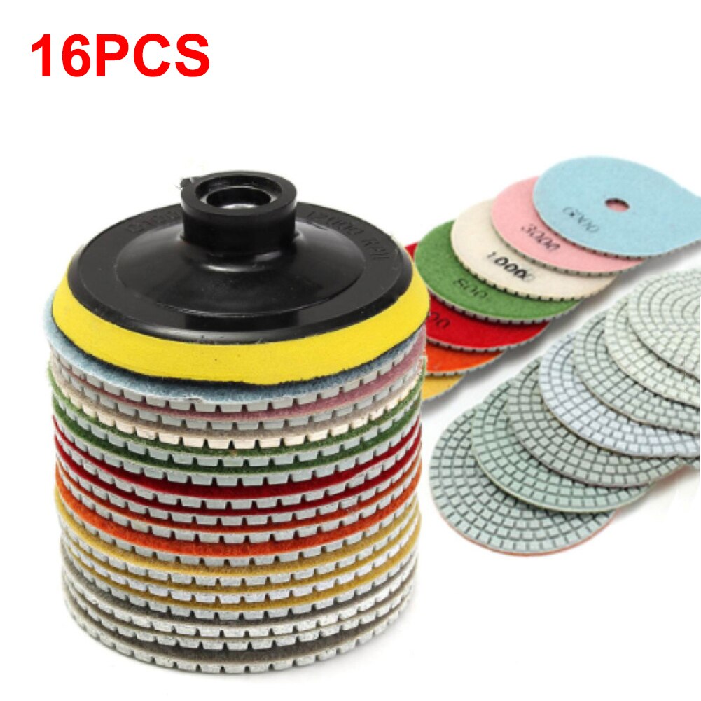 Kit de tampons de polissage diamant 16 pièces 4 pouces 100mm humide/sec pour granit pierre béton marbre polissage utilisation disques de meulage ensemble