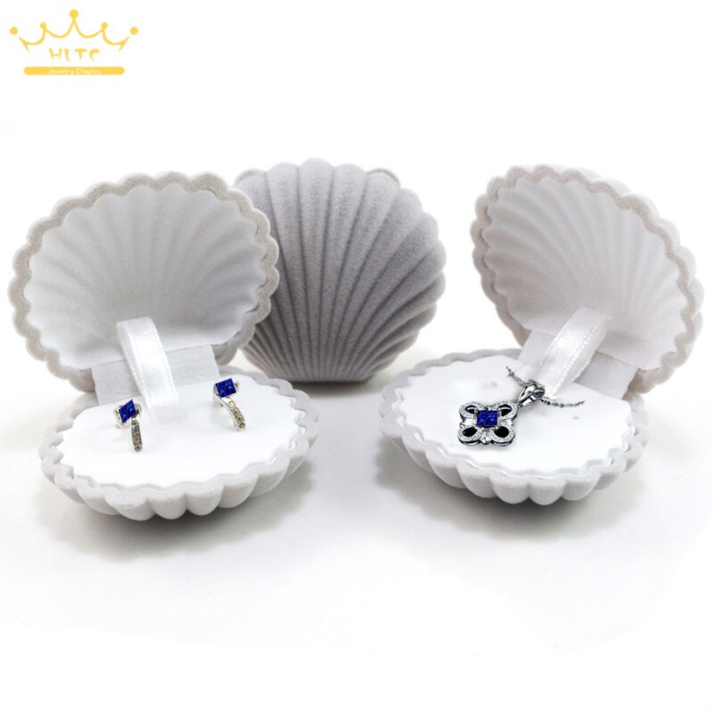 1 Stuk Shell Vorm Mooie Fluwelen Bruiloft Engagement Ring Box Voor Oorbellen Ketting Armband Sieraden Display Box Houder