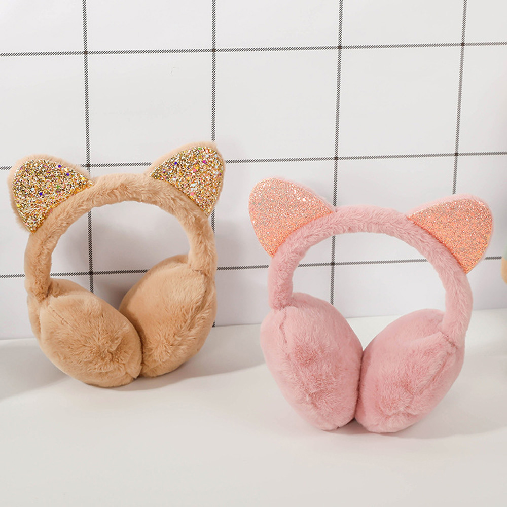 Orejeras de felpa con orejas de gato para niño, orejeras bonitas y cálidas para exteriores, de lentejuelas brillantes, suaves, diadema para niño, 6 colores