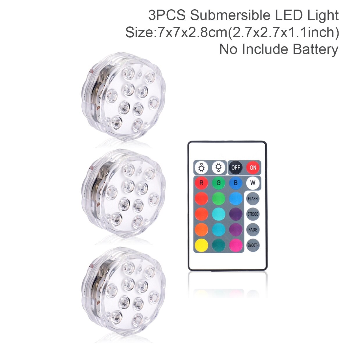 10 Led Remote Controlled Rgb Submersible Licht Waterdicht Vissen Onderwater Lamp Outdoor Zwembad Vijver Verlichting: 3 Lights