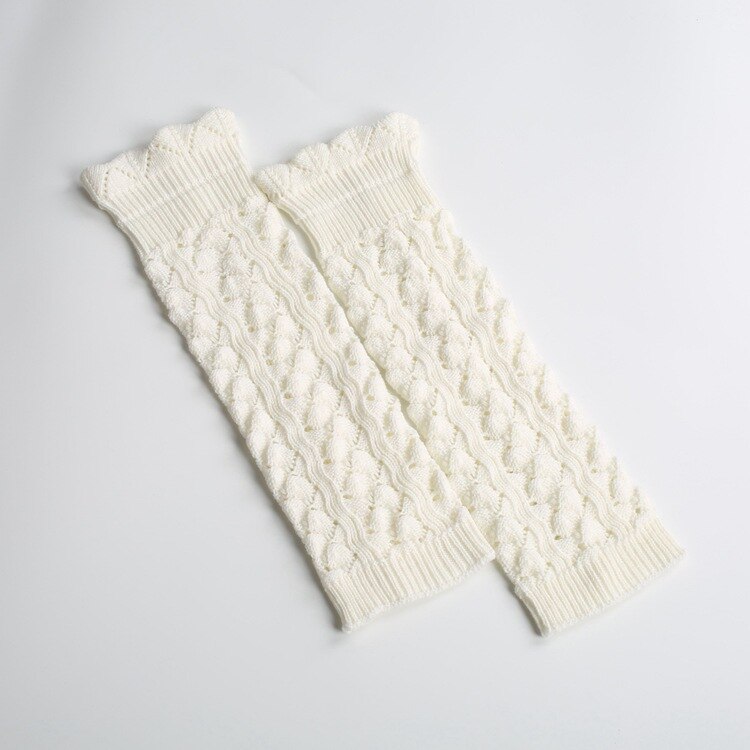 Imitation lace long Leg Warmers knitting Korean socks pick holes turn mouth pile socks SA300: white