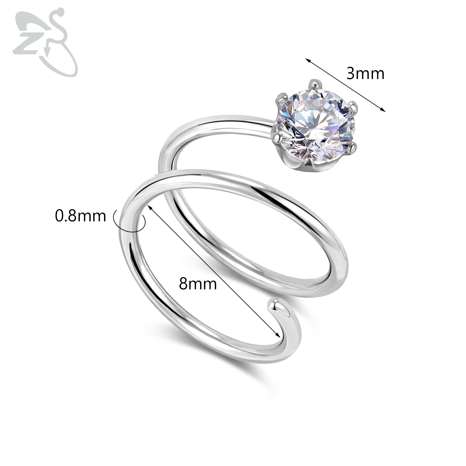 ZS 1 ST 20G Dubbele Lagen Rvs Neusring Vlinder Ster Neus Hoop Ringen Oorkraakbeen Tragus Helix piercings Sieraden: Rhodium Plated