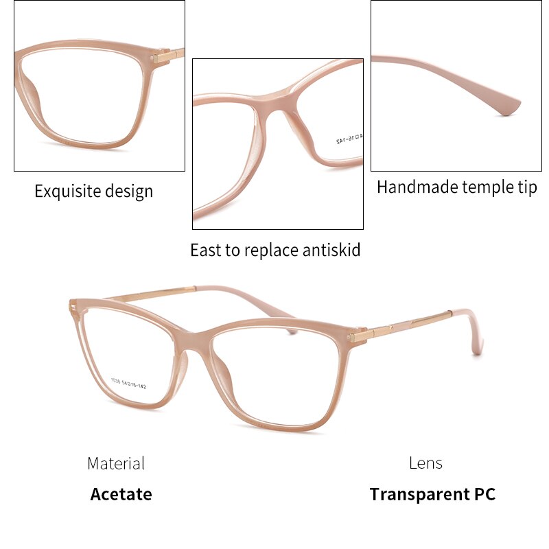 Tangowo  tr90 brilmontuur voor dames, cateye-bril, vintage mypoia, volledig optische bril op sterkte, 1038 monturen