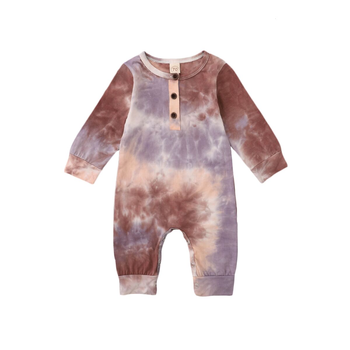 Citgeett automne infantile bébé garçons filles cravate colorant impression à manches longues bouton décorer barboteuse une pièce automne printemps vêtements: C / 3M