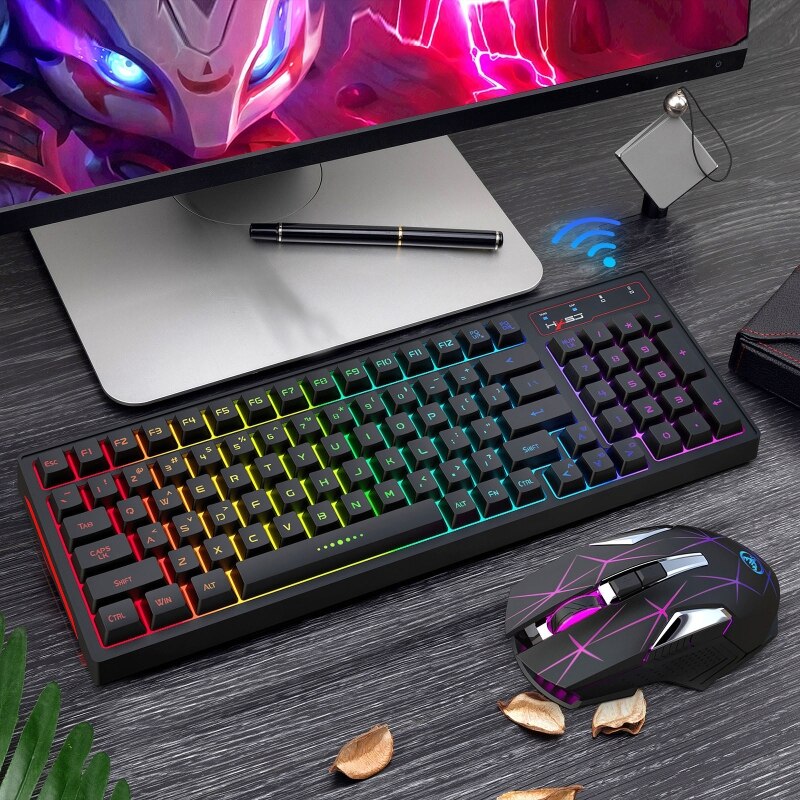 96 Keys Gaming Keyboard RGB Backlight Keyboard And Mouse 2400DPI 2.4G Wireless Gamer Keyboard for Computer Laptop