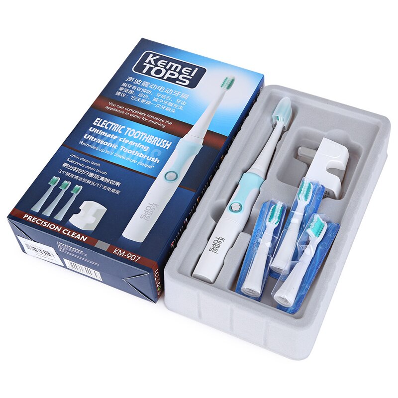 Kemei sonisk elektrisk tandbørste med 3 børstehoveder genopladelig elektrisk tandbørste vandtæt tandbørste opladningsbase 35: Default Title