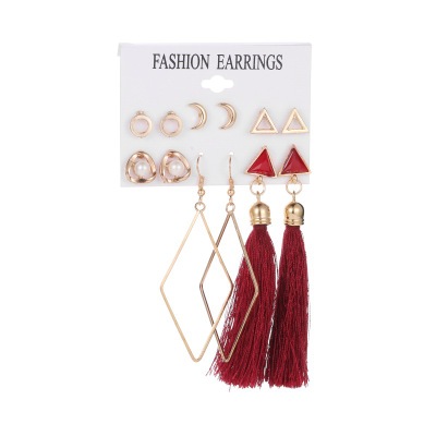 Tassel Earrings Bohemian 6 Pair Stud EarringsFor Women girl Accessories jewelry: HJ-5